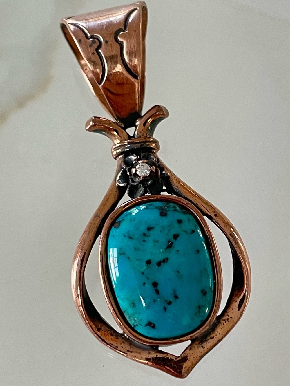 Vintage Southwestern Copper and Turquoise Statement Pendant